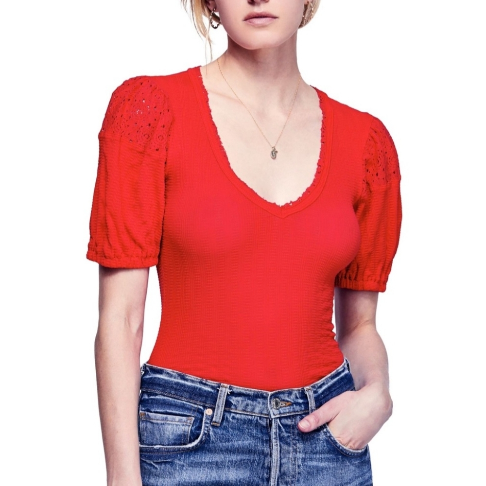 Free People St. James Crochet Lace Tee Top